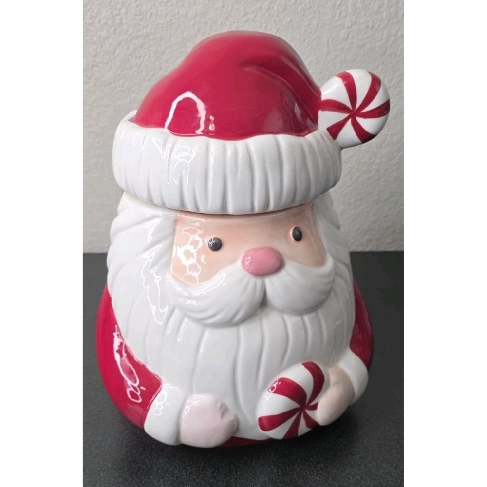 PEPPERMINT AND PINE SANTA CLAUS CANDY CANE COOKIE JAR/CANISTER Christmas Holiday